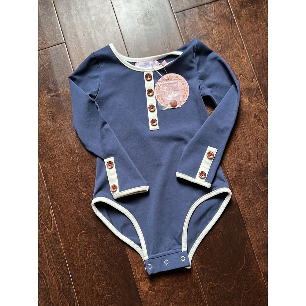 NWT‎ Sweethoney navy bodysuit wooden buttons ivory sweet honey